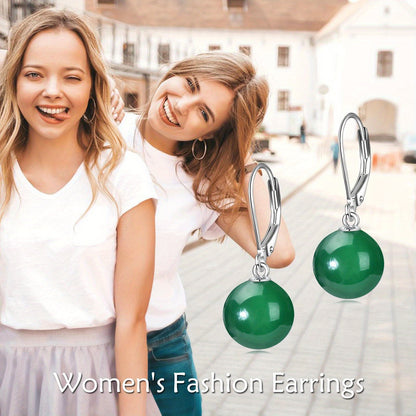 925 Sterling Silver Green Agate Leverback Earrings Dangle Drop Jewelry Gifts for Women (Green Agate)
