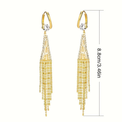 [Luxurious | Exquisite] Exquisite Long Tassel Women's Earrings Set | Luxurious with Sparkling Synthetic Zirconia | Perfect for Daily Wear, Party Accessories, And Casual Date Decorations