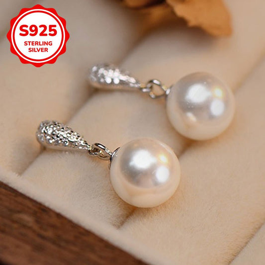 1 Pair of Women's Dangling Earrings with S925 Sterling Silvery Inlaid Faux Imitation Pearl Pendant, Elegant Wedding Party Jewelry Gift