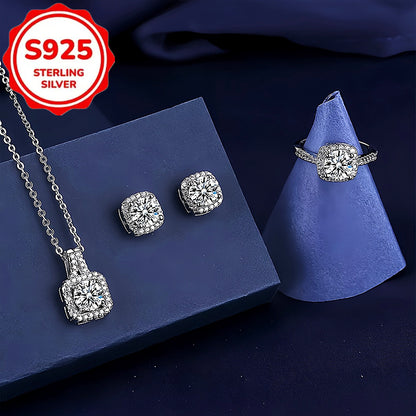S925 silver 4pcs fashionable and simple new creative necklace, earrings, rings, party commemorative gifts, exquisite Christmas and birthday gifts for family and friends, suitable for daily weddings, vacations, and other occasions to wear
