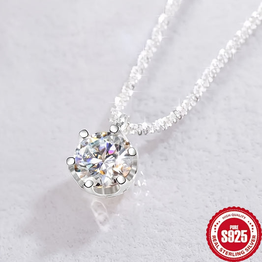 1 Carat Moissanite Ladies Necklace 925 Sterling Silvery Wedding Necklace Eternal Necklace Mother's Day Valentine's Day Luxury Ladies Jewelry Gift