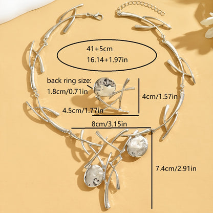 A Sleek, Simple Personality, Irregular Forked Branches, Patchwork, Oval, Cold Necklace, Rings, Women's Everyday Accessories, Can Also Be Worn For Holidays
