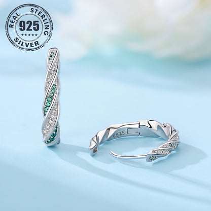 1 Pair S925 Sterling Silver Hoop Earrings, Green Twisted Design, Hypoallergenic, High-Quality Jewelry for Women, Perfect for Daily Wear or Gifting, Daily Wear Earrings | Twisted Hoop Earrings | Hypoallergenic Earrings