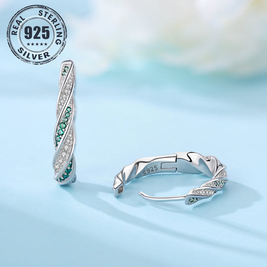 1 Pair S925 Sterling Silver Hoop Earrings, Green Twisted Design, Hypoallergenic, High-Quality Jewelry for Women, Perfect for Daily Wear or Gifting, Daily Wear Earrings | Twisted Hoop Earrings | Hypoallergenic Earrings