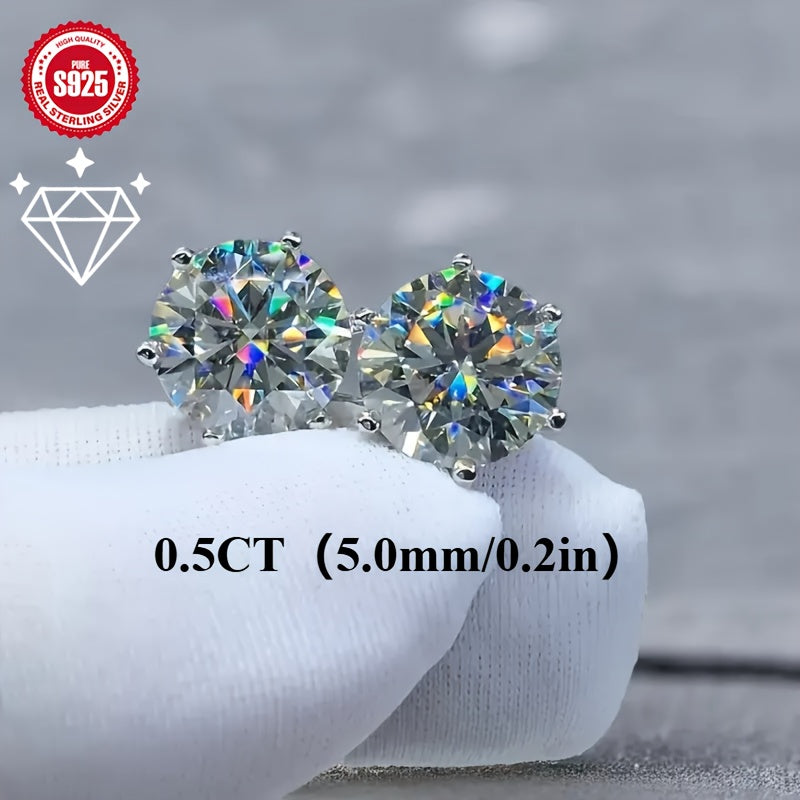 2pcs Minimalist S925 Sterling Silvery Sparkling Stud Earrings - 0.5ct/1.0ct/2.0ct Size, Octagon Cut - Perfect for Casual Attire, Unisex Design, Ideal Gift for Men, Women, Friends, Parents, or Loved Ones