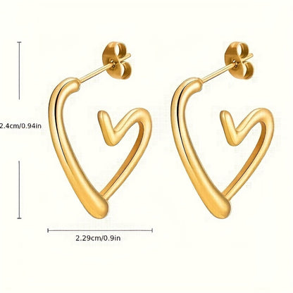 Elegant 18K Golden Plated Heart-Shaped Hoop Earrings - Hypoallergenic, Non-Fading, 304 Stainless Steel, 1 Pair for Women, Daily Wear & Christmas Gift