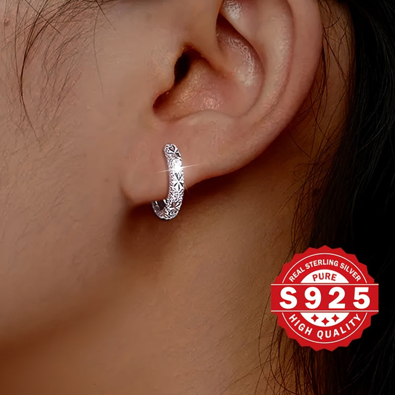 [Elegant Silver Earrings] Elegant 925 Sterling Silver Ladies' Earrings | Hypoallergenic, Small Diameter Frosted Sparkling, Suitable for Daily Wear and Christmas Gifts