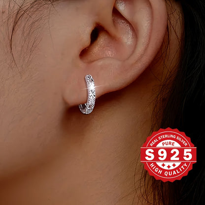 [Elegant Silver Earrings] Elegant 925 Sterling Silver Ladies' Earrings | Hypoallergenic, Small Diameter Frosted Sparkling, Suitable for Daily Wear and Christmas Gifts