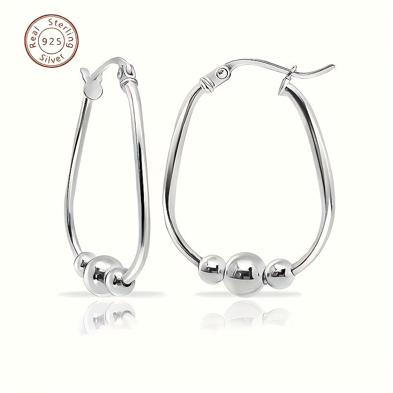Purchase Product S925 Pure Silvery 3 Bead Ring Earrings, Pendant Bead Ring Earrings, Suitable for Women, Exquisite Earrings