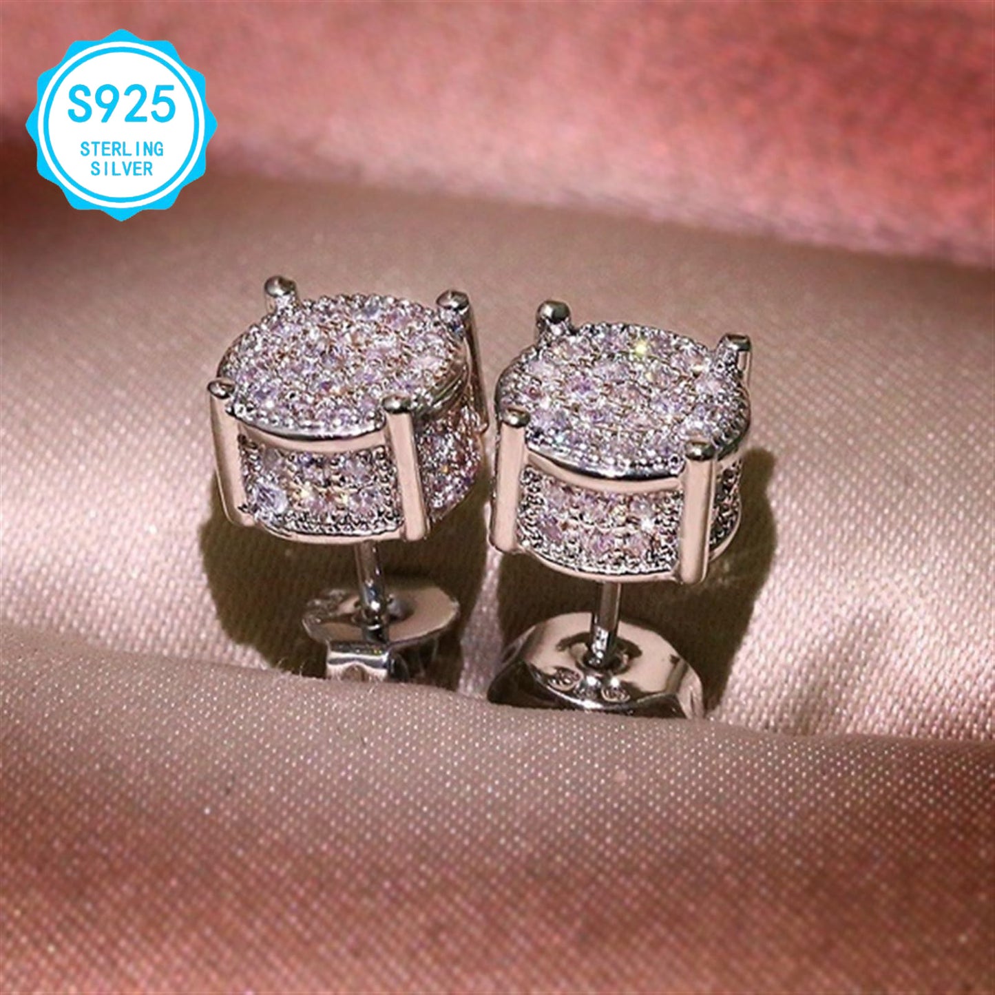 EJG - 2pcs Elegant Simple 925 Silver Earrings, Hypoallergenic, Nickel Free, With Square Moissanite, Suitable For Women, Party And Daily Decoration, 925 Silver Earrings, 2 Pairs Of Shiny Moissanite Earrings