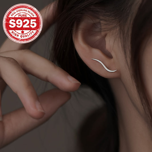 1 Pair S925 Silver Wave Line Ear Hooks - Minimalist Sporty Design, Perfect for Daily Wear & Fitness, Ideal Gift for Women, Fitness Accessories | Sporty Earrings | S925 Silver, Earrings for