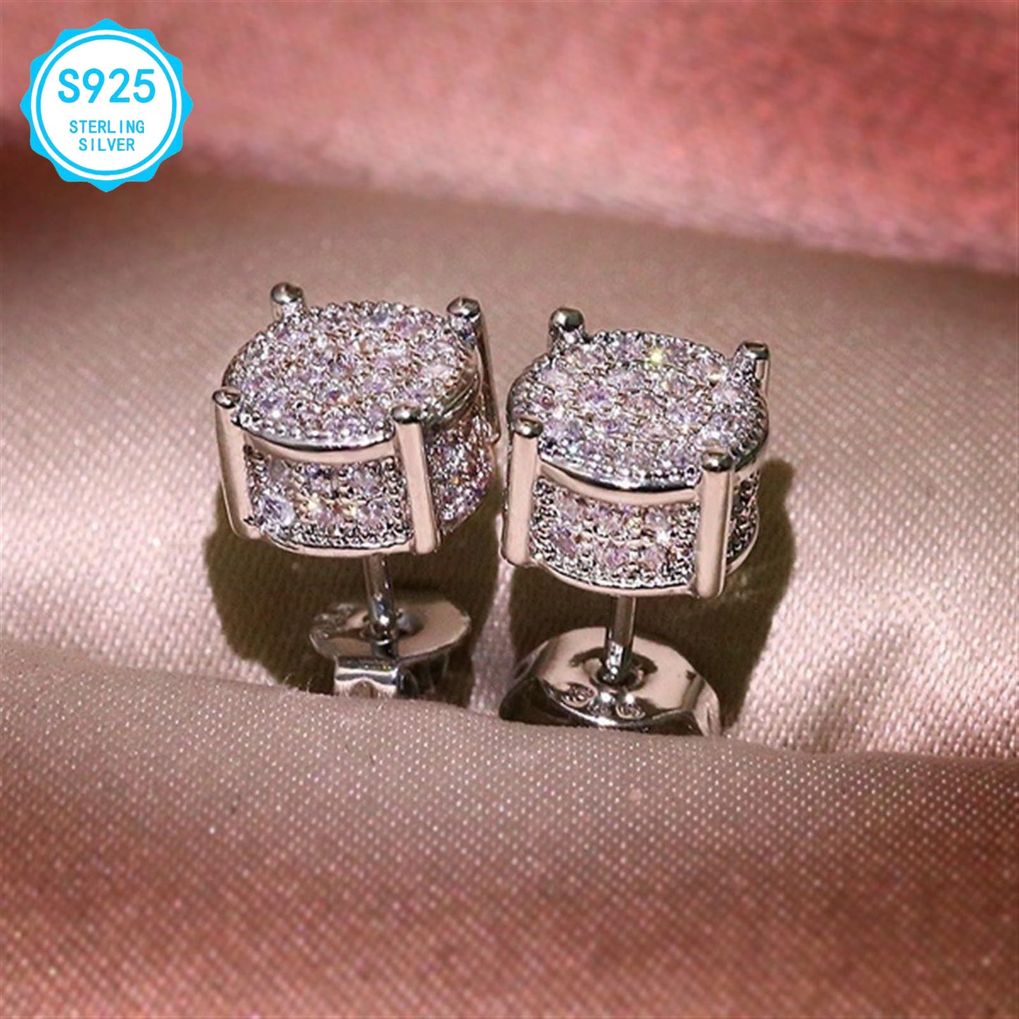 EJG - 2pcs Elegant Simple 925 Silver Earrings, Hypoallergenic, Nickel Free, With Square Moissanite, Suitable For Women, Party And Daily Decoration, 925 Silver Earrings, 2 Pairs Of Shiny Moissanite Earrings