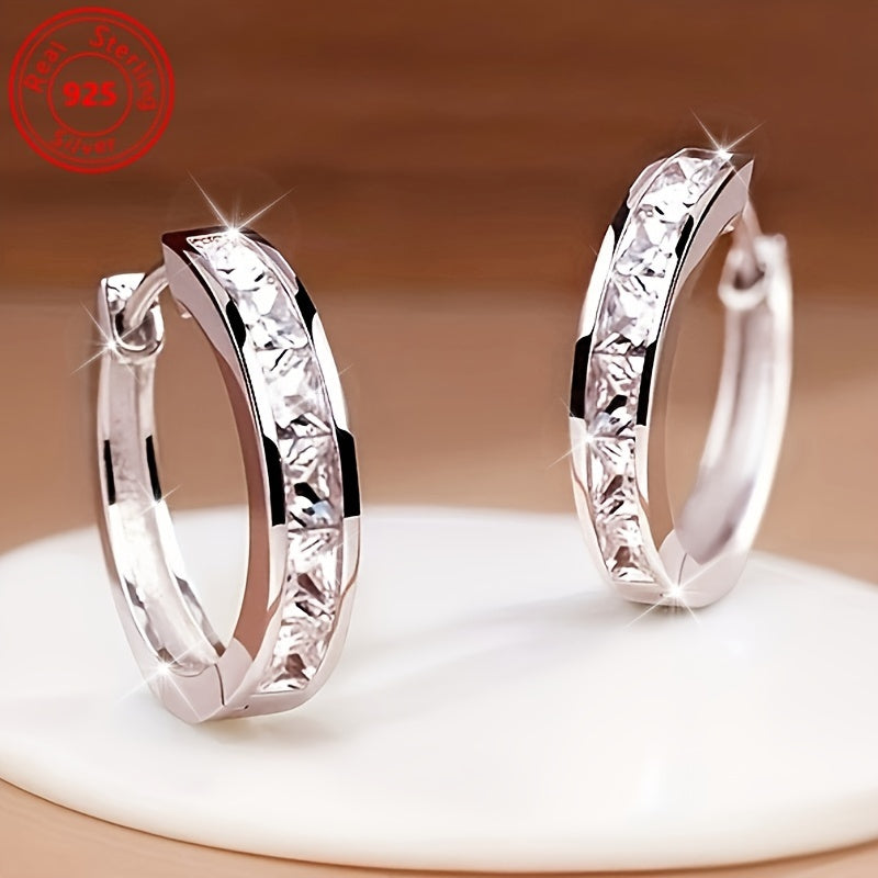 2 Pairs of S925 Sterling Silver Earrings - Fashionable And Simple Zirconia Earrings - Shining Daily Wear for Women - Hypoallergenic, Lightweight Earrings, Suitable for Any Outfit And Date, As a Gift for Women