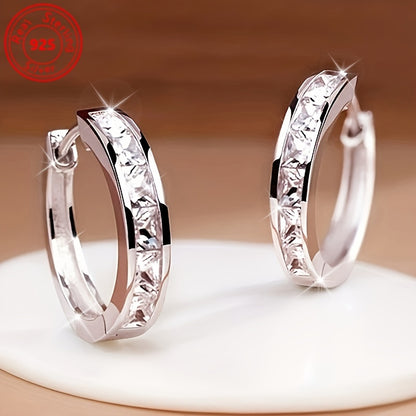 2 Pairs of S925 Sterling Silver Earrings - Fashionable And Simple Zirconia Earrings - Shining Daily Wear for Women - Hypoallergenic, Lightweight Earrings, Suitable for Any Outfit And Date, As a Gift for Women