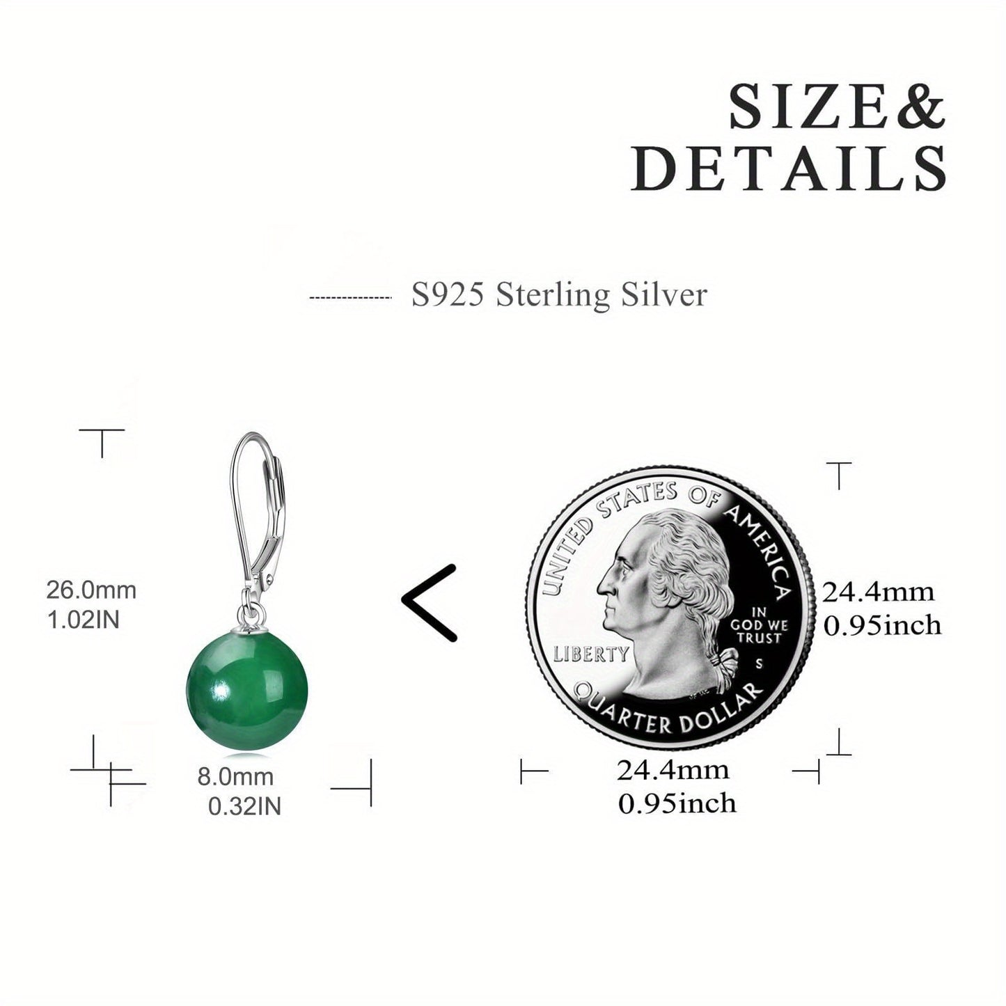 925 Sterling Silver Green Agate Leverback Earrings Dangle Drop Jewelry Gifts for Women (Green Agate)
