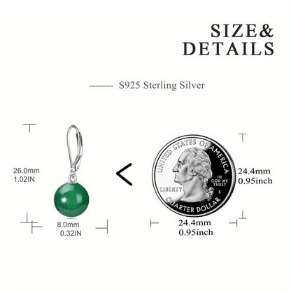 925 Sterling Silver Green Agate Leverback Earrings Dangle Drop Jewelry Gifts for Women (Green Agate)