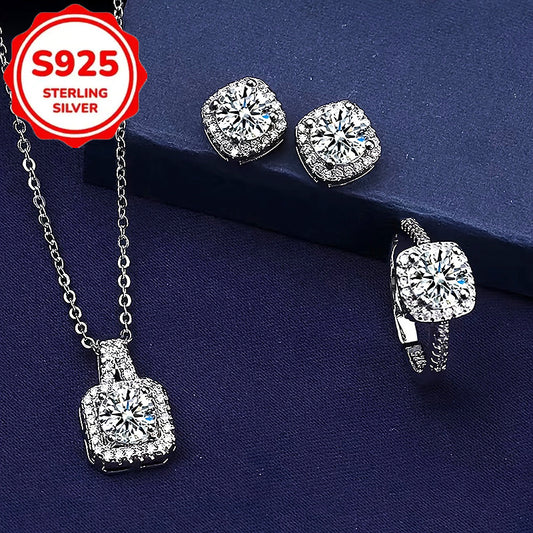 S925 silver 4pcs fashionable and simple new creative necklace, earrings, rings, party commemorative gifts, exquisite Christmas and birthday gifts for family and friends, suitable for daily weddings, vacations, and other occasions to wear