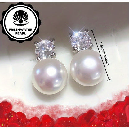 Simple French Rhinestone Freshwater Pearl Earrings, Retro Light Luxury Style, Suitable for All Seasons Gift, Christmas Matching and Gifting