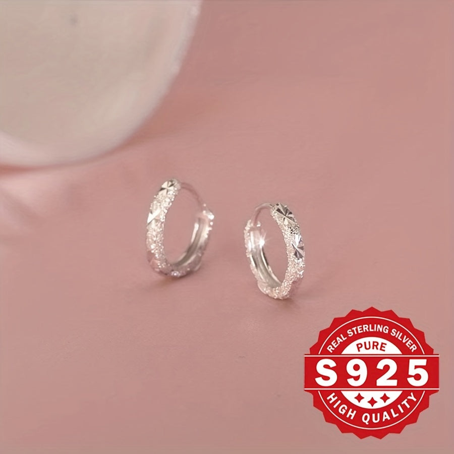 [Elegant Silver Earrings] Elegant 925 Sterling Silver Ladies' Earrings | Hypoallergenic, Small Diameter Frosted Sparkling, Suitable for Daily Wear and Christmas Gifts