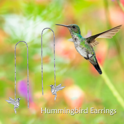 Hummingbird Pull Through Threader Earrings 925 Sterling Silvery Long Piercing Tassel Drop Dangle Ear Line Eardrop Earrings Origami Jewelry Birthday Gifts for Women